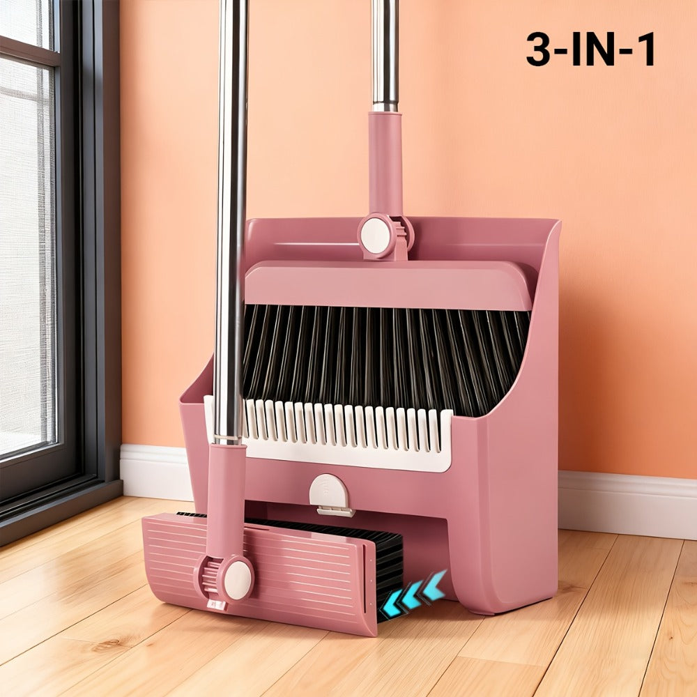 Broom and Dustpan Set 3-in-1 with Wiper - Non-Stick Hair Sweeper Household Floor Broom Combo for Indoor Outdoor Use - Ergonomic Handle Dustpan Broom Kit for Home Kitchen Office - W - product image
