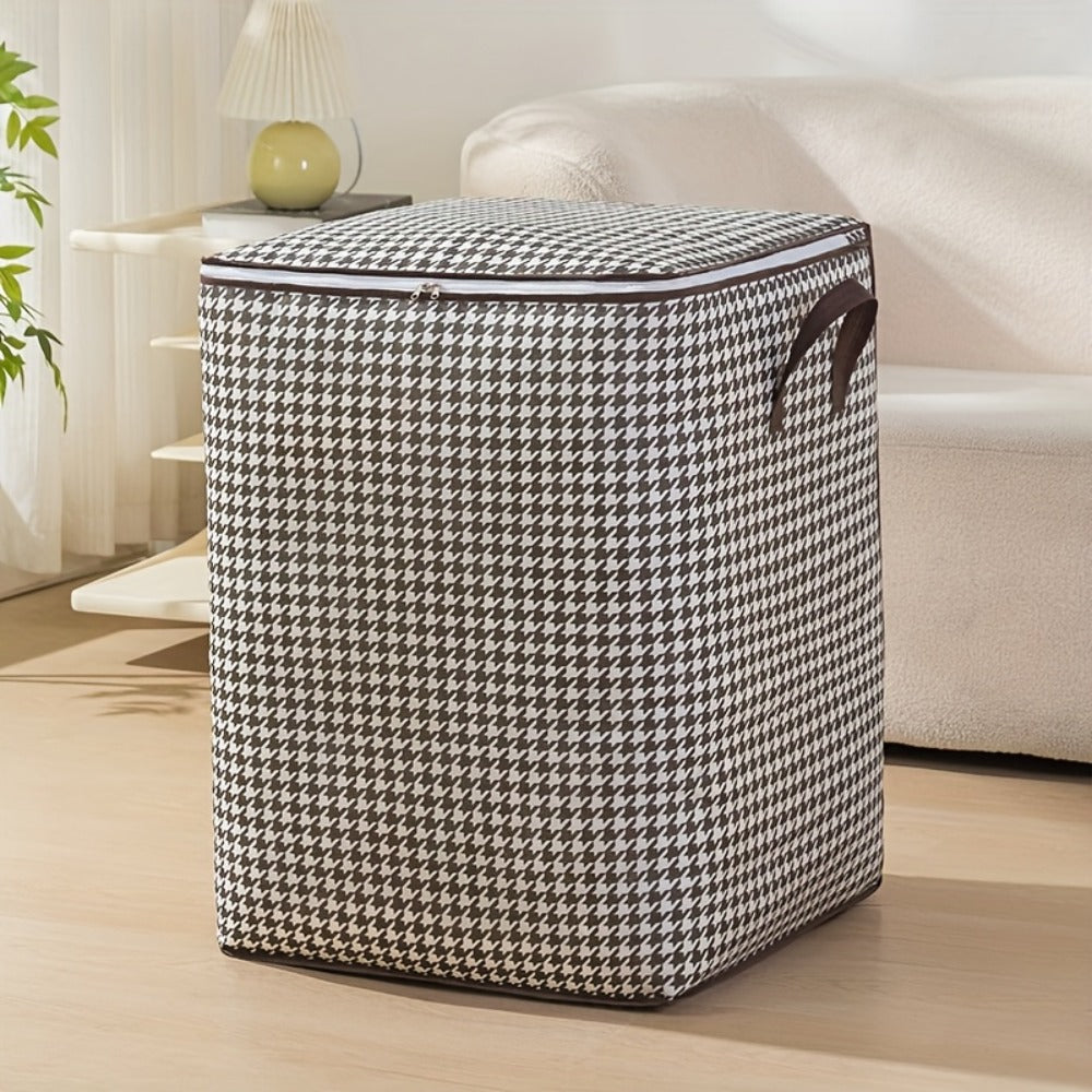 Large Storage Bags Houndstooth Non-Woven Fabric Organizer with Double Zipper & Handles – 160L/180L Dustproof Foldable Storage Box for Bedroom, Closet, Moving, Travel & Dorm, 1pc or - product image 14