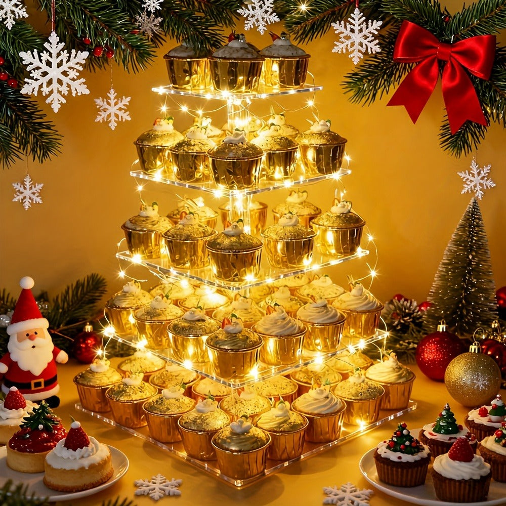 5-Tier Acrylic Cupcake Stand with LED String Lights – Square Dessert Display Tower for 60 Cupcakes Birthday Wedding Baby Shower Tea Party Elegant Transparent Cake Display Rack Easy - product image 9