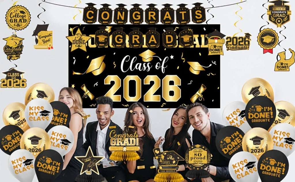 Complete Set with Backdrop Banner Hanging Swirls Balloons & Honeycomb Supplies, 6 Color Options Purple Maroon Blue Red Green Gold | Class of 2026 Graduation - product image 17