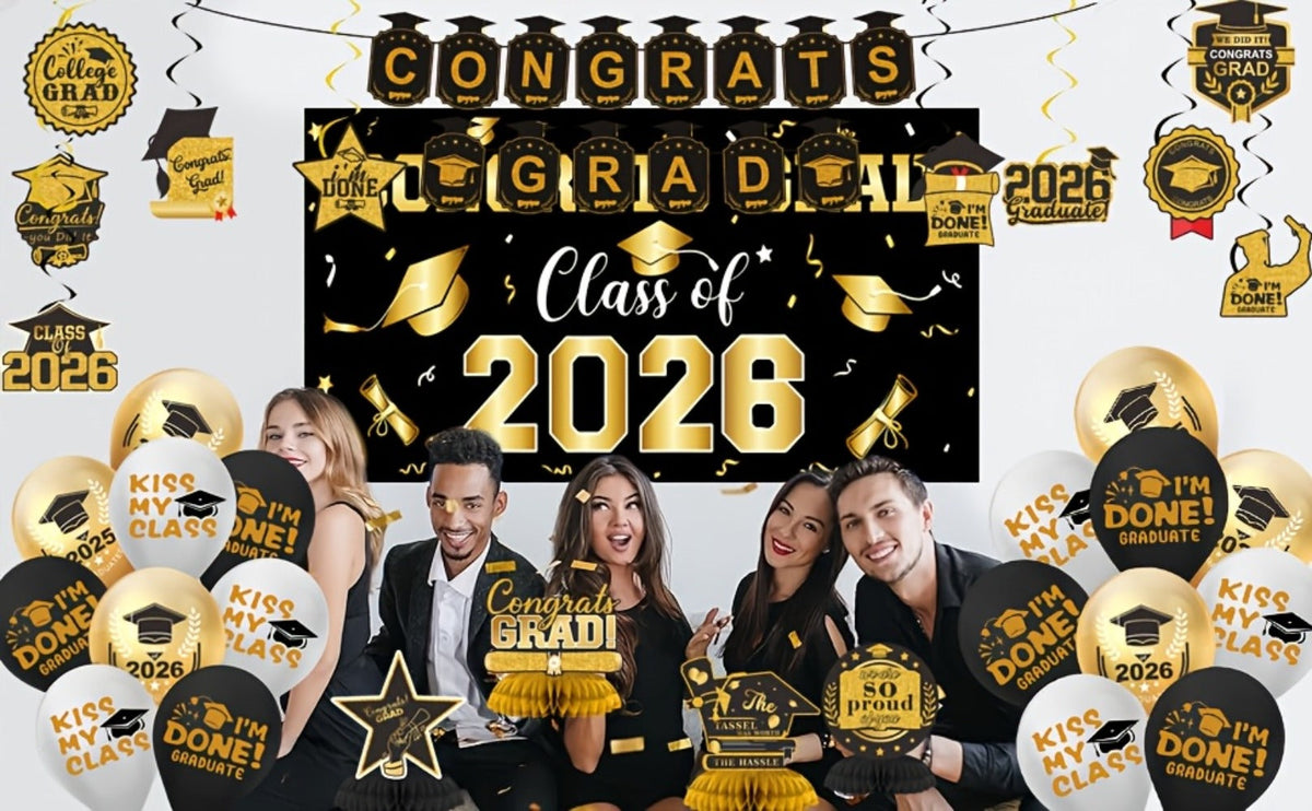Complete Set with Backdrop Banner Hanging Swirls Balloons & Honeycomb Supplies, 6 Color Options Purple Maroon Blue Red Green Gold | Class of 2026 Graduation - product image 17