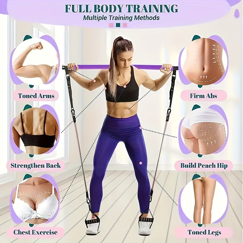 150LB Bands, Ankle Straps & Drawstring Bag, Travel-friendly Home Gym Fitness Set for Full Body Workout for Men & Women | Resistance Band Pilates Bar Kit 8-Piece - product image 6