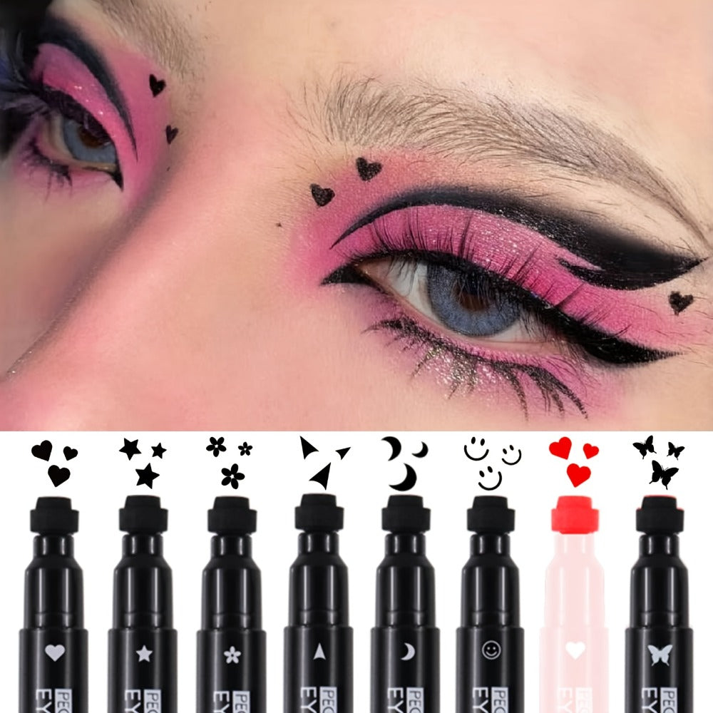 Winged Eyeliner Stamp Pen Set Double-Ended 8 Wing Styles Waterproof Quick-Dry Liquid Liner Kit for Beginners Red Black Cat Eye Makeup Tool Symmetrical Flick - product image