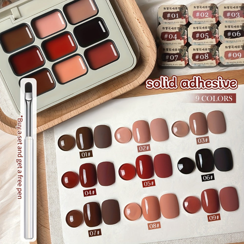 Gel Nail Polish Set 9 Colors Autumn Harvest High Saturation Soak-Off LED — Alcohol-Free Long-Lasting Solid Gel Polish Kit with Light Therapy Pen for Salon & Home Manicure - product image 6