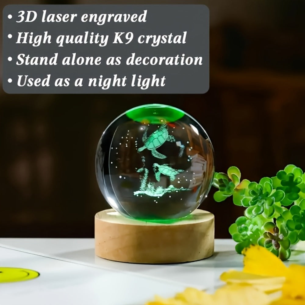 3D Sea Turtle Crystal Ball Night Light – LED Color Glow Glass Orb Lamp with Bamboo Base, Ocean Animal Figurine Desk Light for Home Bedroom Decor, Unique Gift for Turtle Lovers, Eld - product image 6