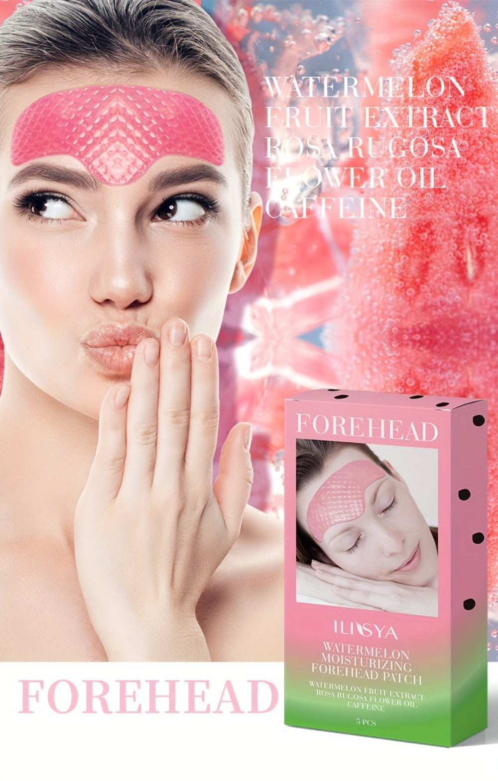 Watermelon Forehead Patches 15pcs Caffeine Collagen Niacinamide Ultra Hydrating Moisturizing Brightening De-Puffing Daily Facial Skin Care for Women All Skin Types - product image 11