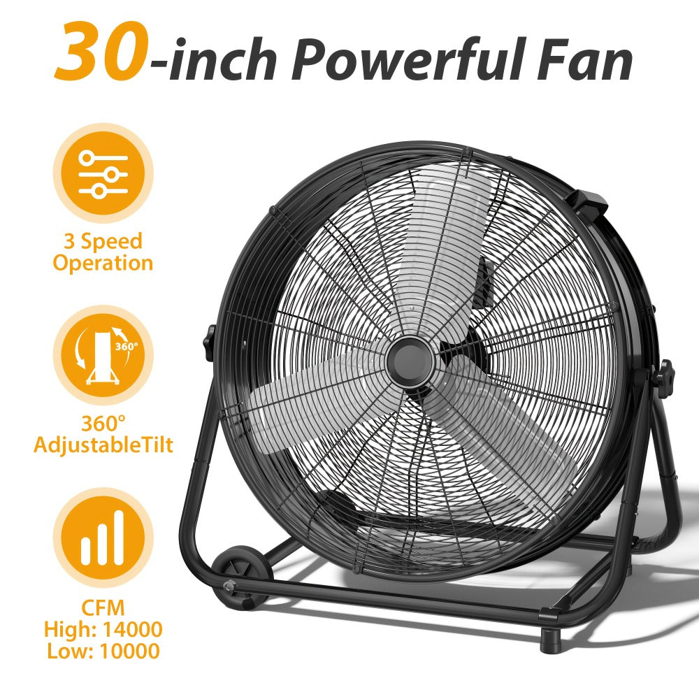 Industrial Drum Fan High Velocity Floor Fan 24 30 Inch | 3-Speed Heavy Duty Metal Air Circulator 360 Tilt Casters ETL Listed | Powerful Warehouse Garage Workshop Patio Commercial F - product image 3