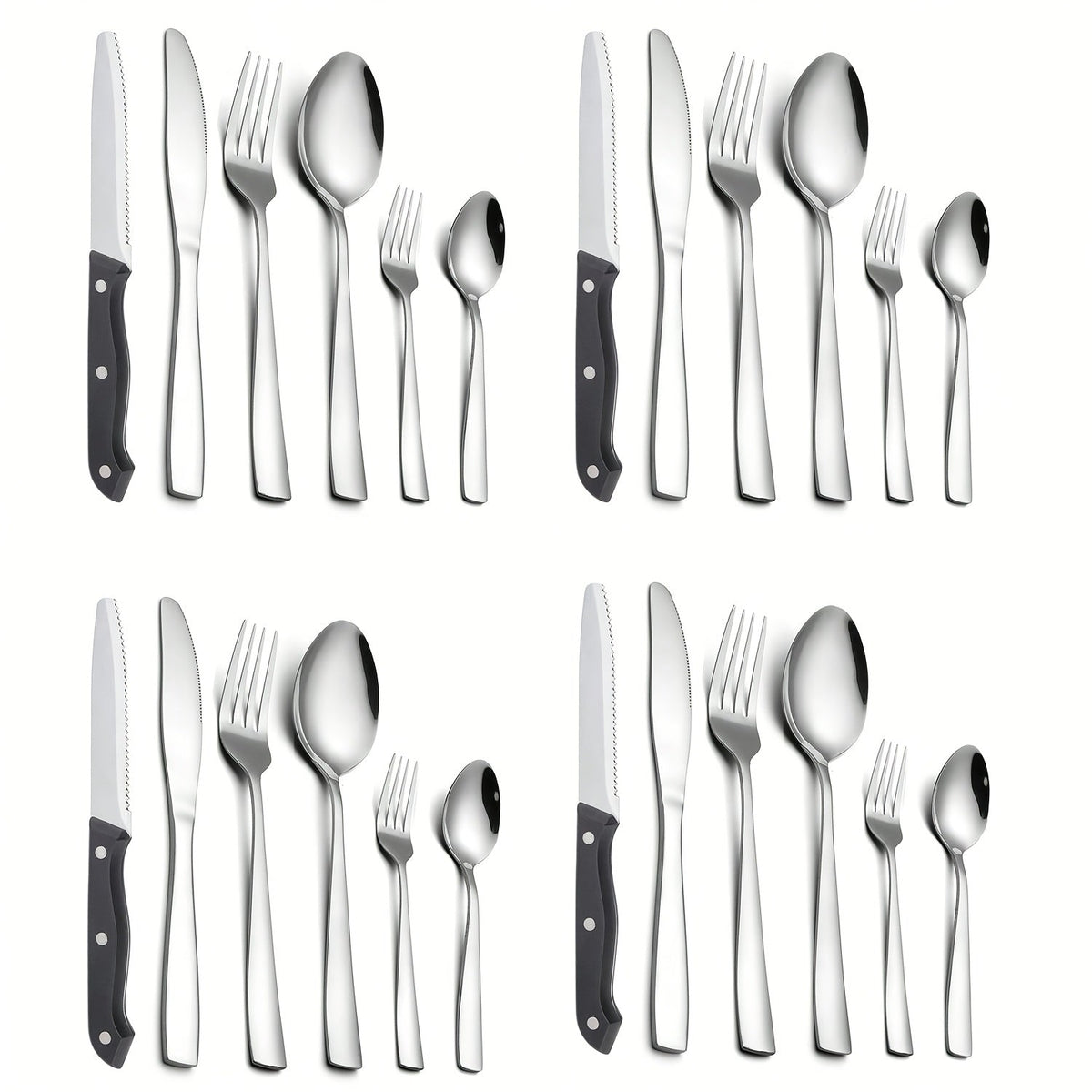 Stainless Steel Flatware Set 24/48 Piece with Steak Knives | Mirror Polished Silverware Set for 4/8 | Gifts & Outdoor Dining | Dishwasher Safe Cutlery Utensil Set with Forks Spoons Knives | Perfect for Weddings