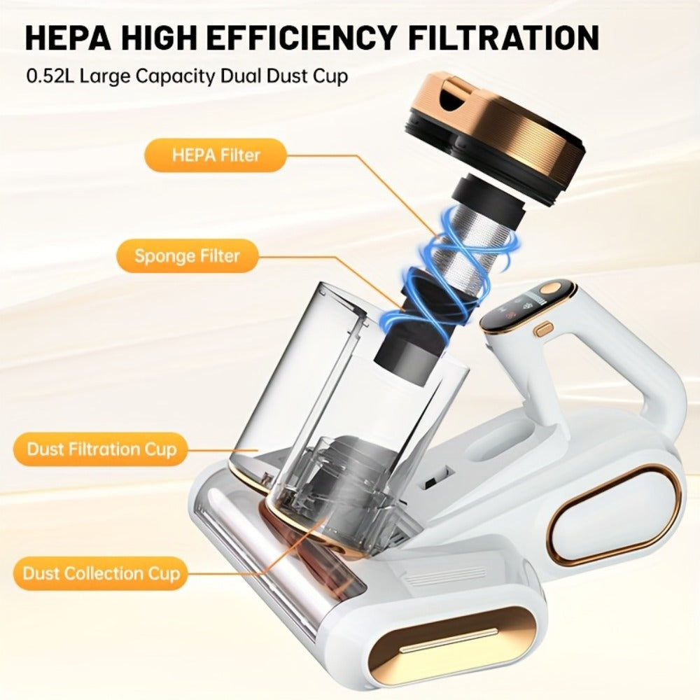Mattress Vacuum Cleaner Handheld Bed Cleaner – 16KPa Strong Suction with UVC Light & Hot Air Heating, Deep Clean for Pillows, Sofa, Crib & Pet Hair, Double Cup Design, White or Pur - product image 16