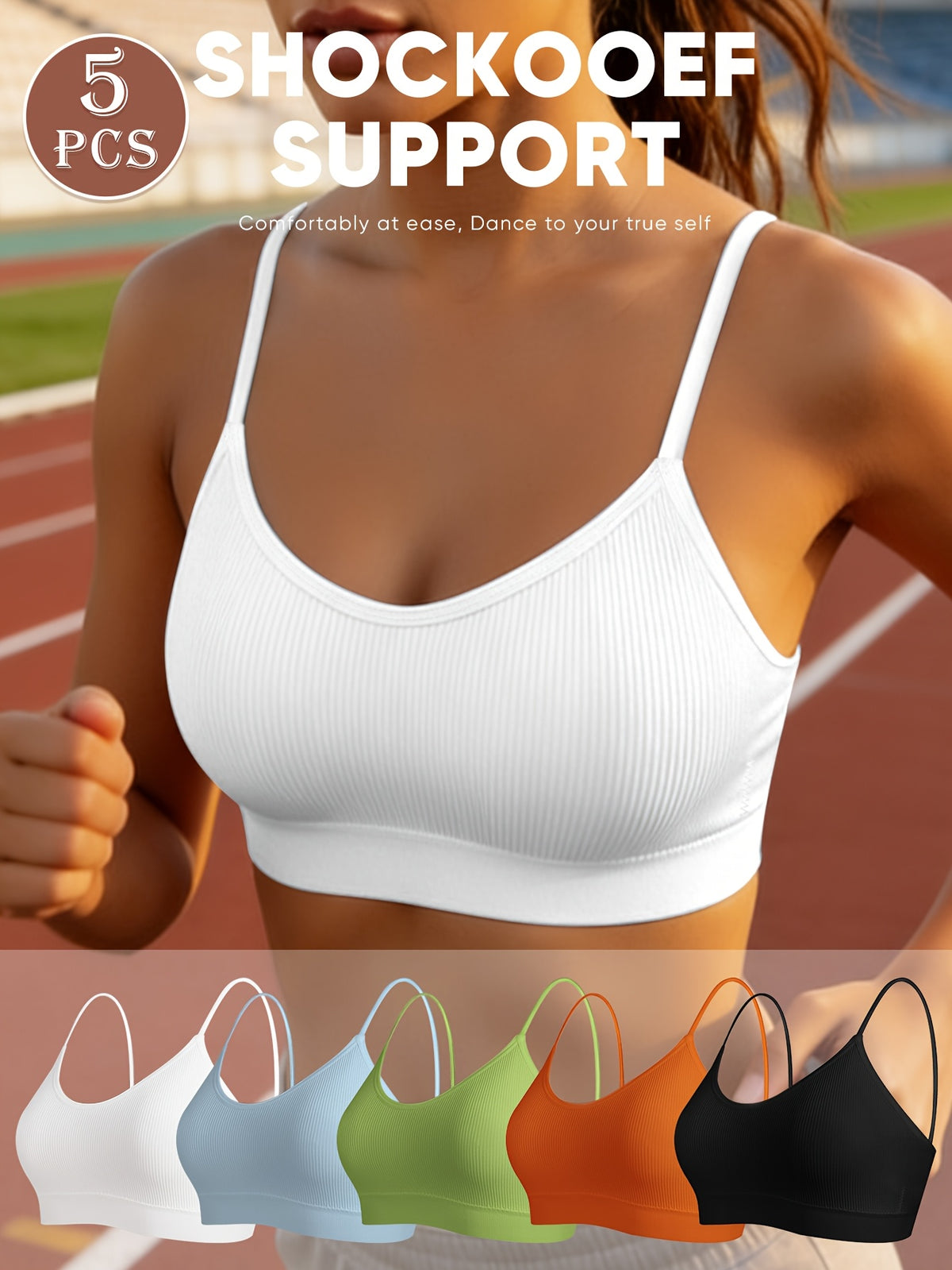 5pcs Women's Spaghetti Strap Seamless Bra Pack - High- Removable Pads, Soft Breathable Wire-Free Bras Suitable for Sports, Yoga, Gym & Casual Attire - product image