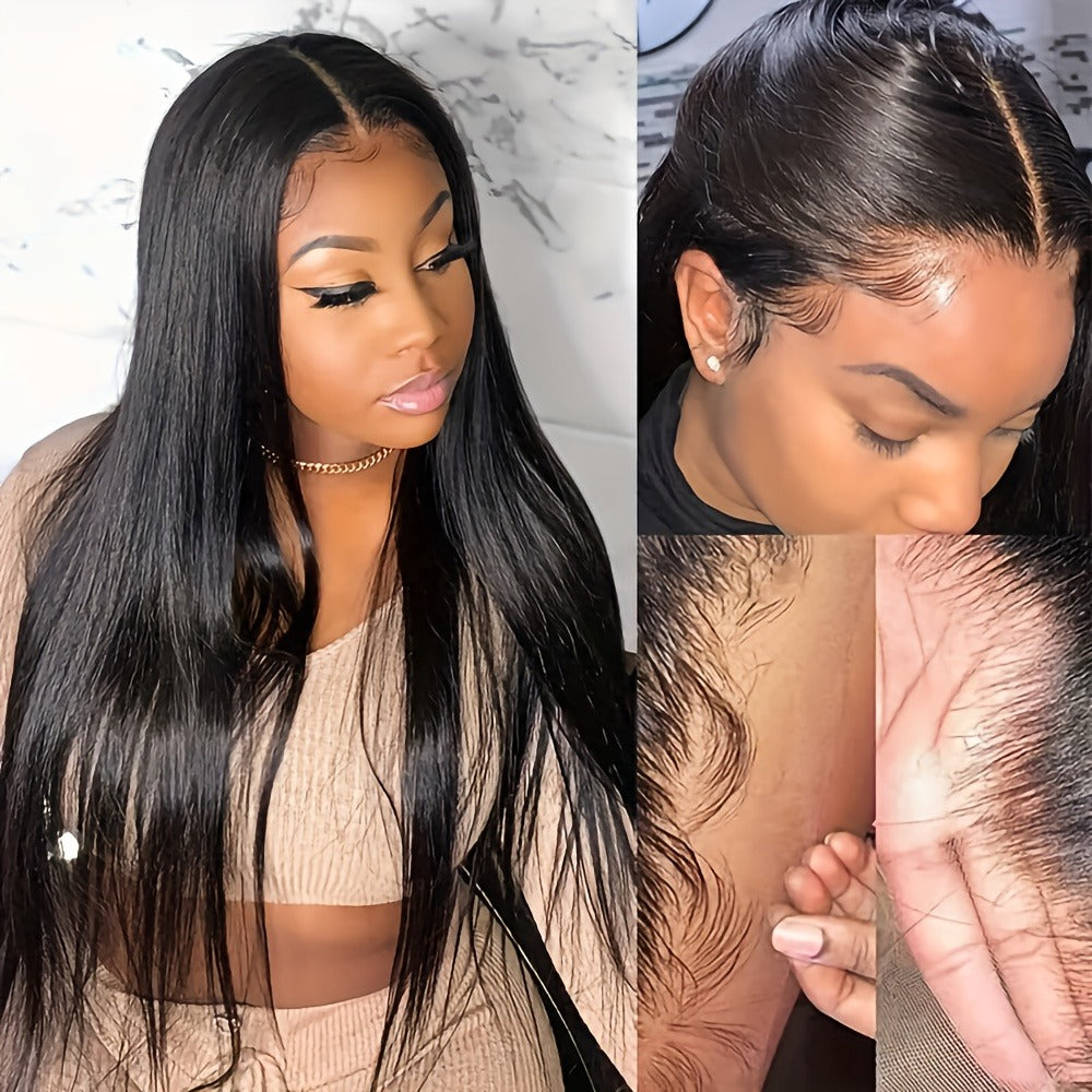 Put On and Go Wig 6x4.5 HD Lace Human Hair Straight 250% Density Glueless Pre-Plucked Pre-Cut Pre-Bleached Knots Long Straight Wig for Women 22-36 Inch Natural Black - product image 4