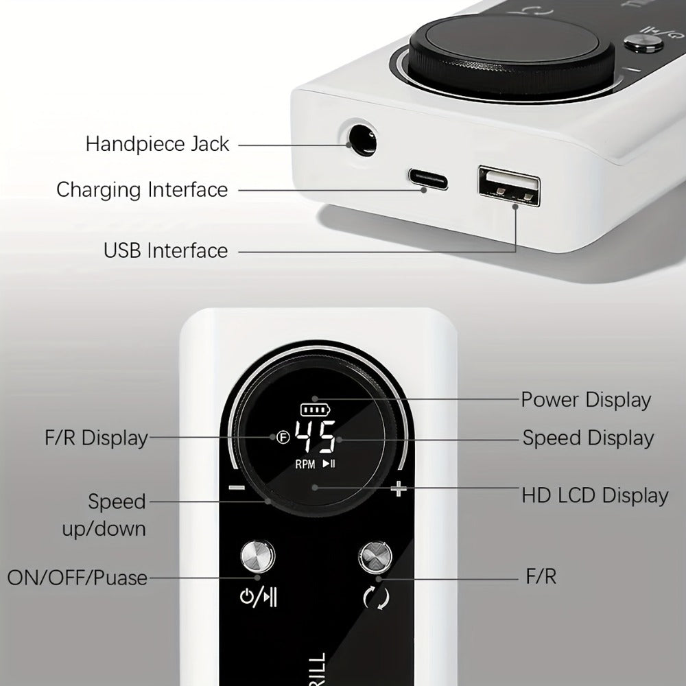 Low Noise Nail Drill Machine 45000RPM Rechargeable with LCD Display — Quiet Electric E-File for Gel Polish Acrylic Natural Nails, Professional Cordless Nail Sander for Home & Salon - product image 8