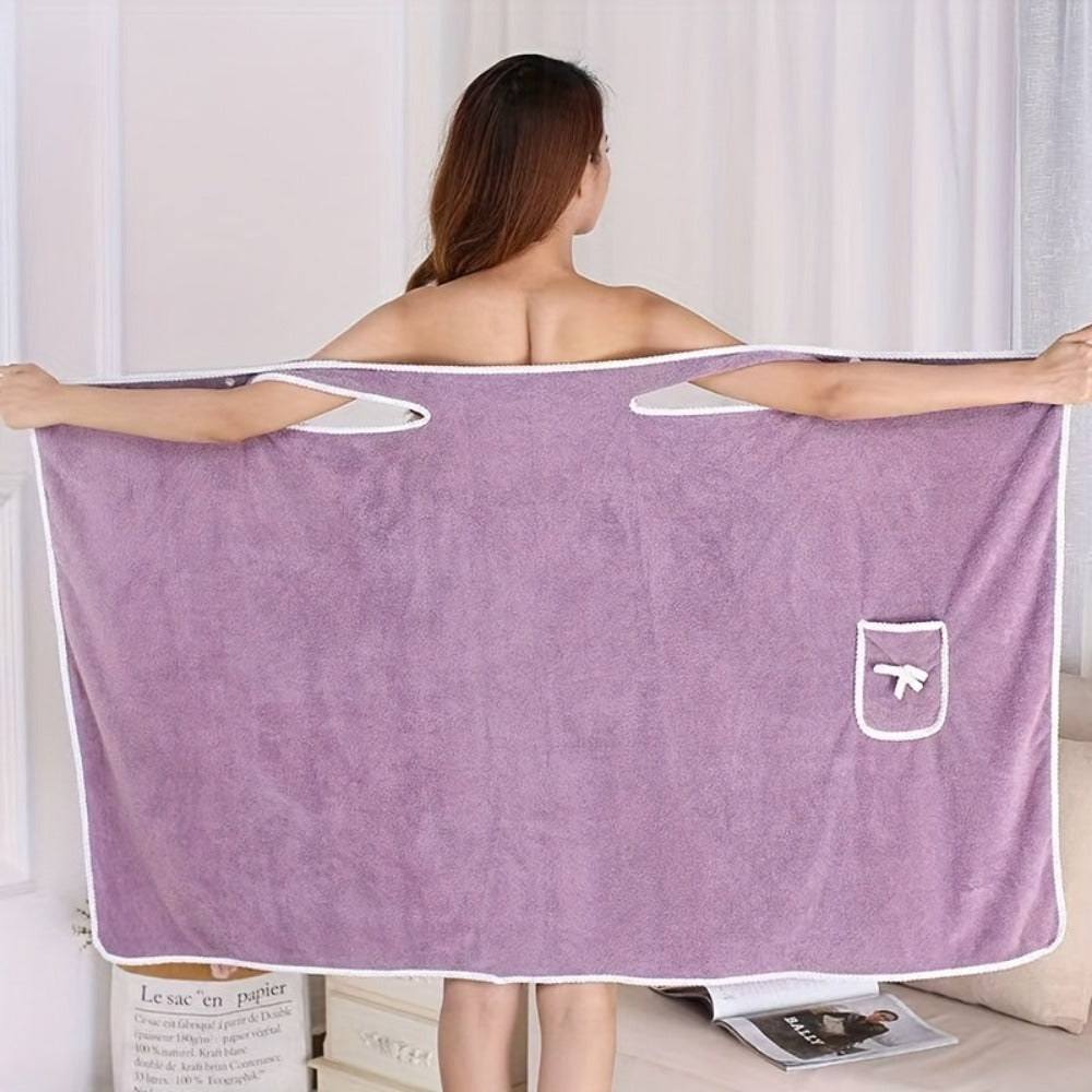 Wearable Bath Towel Wrap Coral Fleece Bow-Knot Strapless Bathrobe Quick Dry Absorbent 260GSM Soft Skin-Friendly Adult Shower Towel for Bathroom Beach Spa Light Purple Pink - product image 7