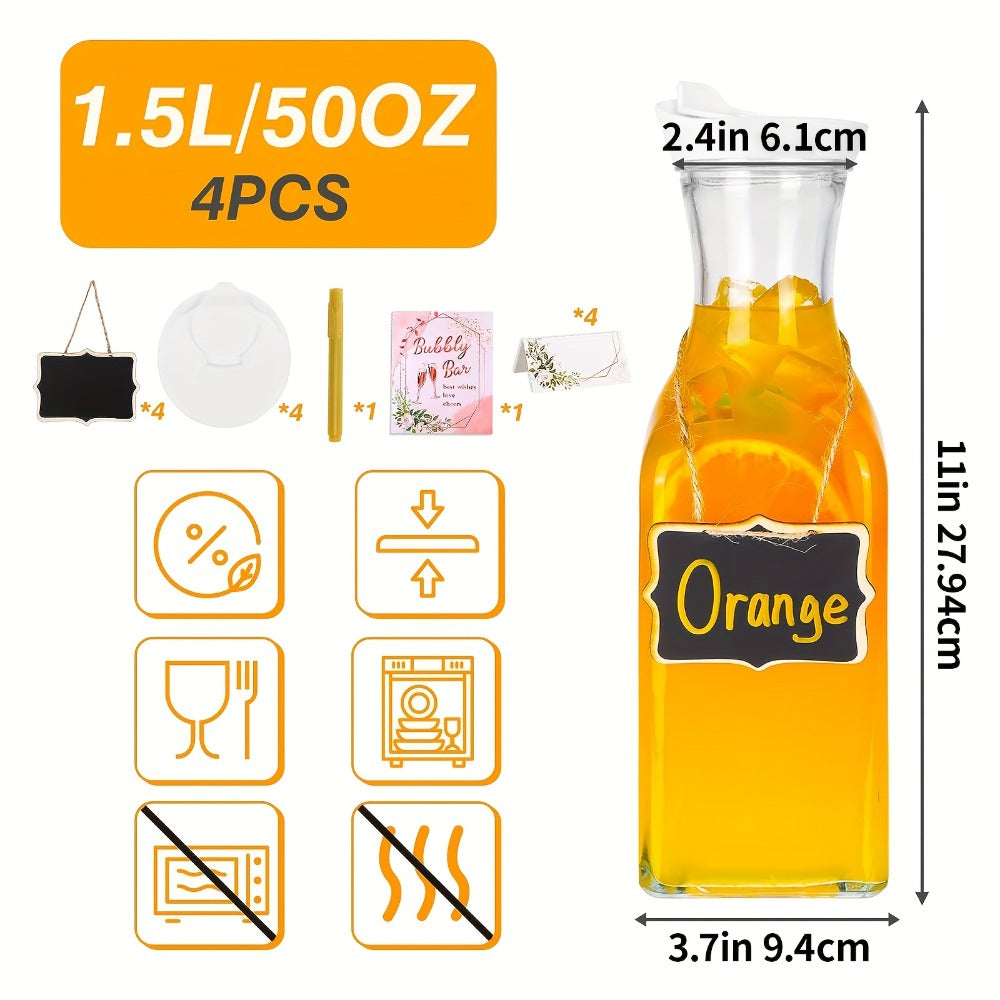Glass Carafes with Lids Set of 4 - 1.5L Beverage Pitcher for Iced Tea, Cold Brew Coffee, Milk & Cold Drinks - product image 3
