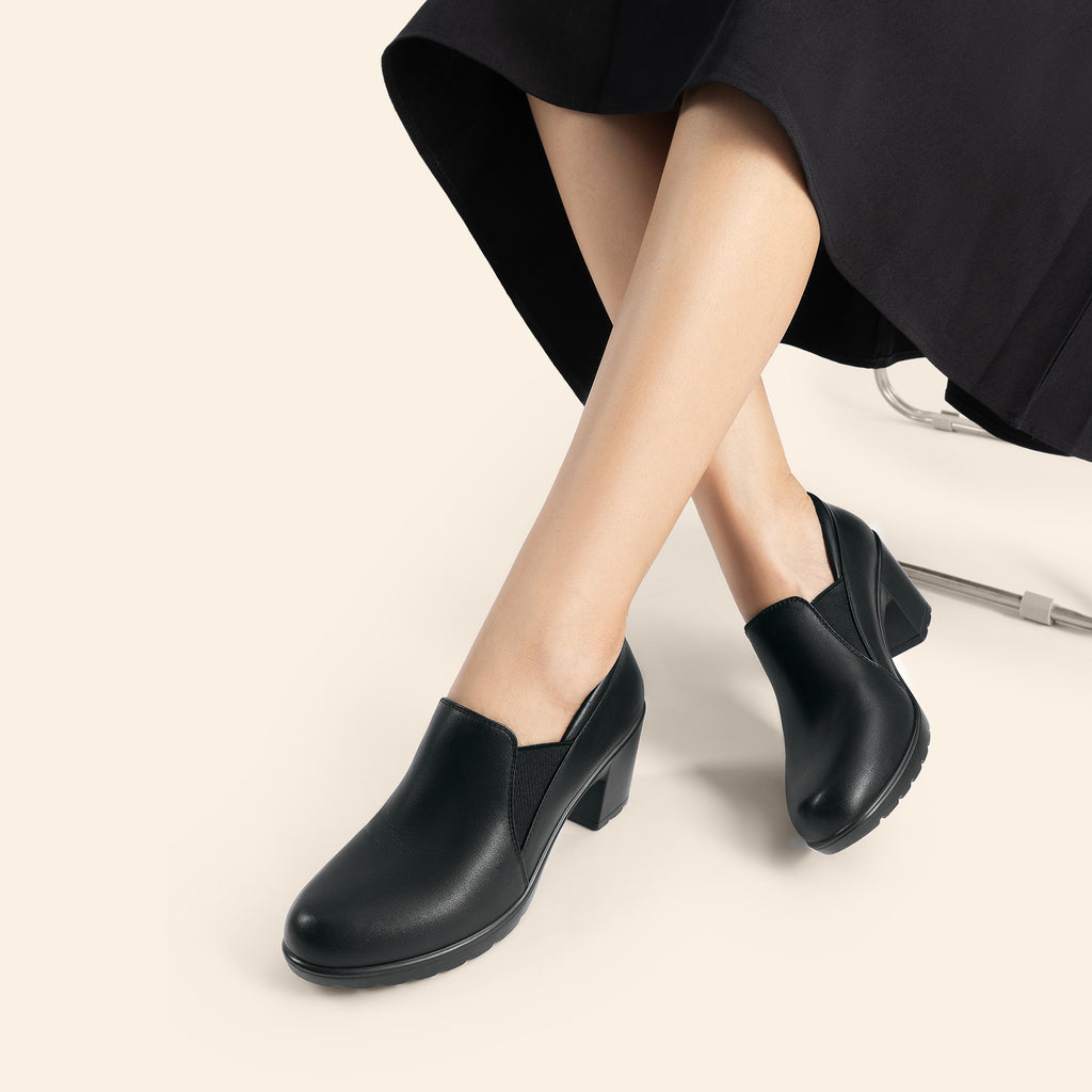 Women's Low Chunky Block Heel Slip-On Pumps - Round Toe Dress Loafers with Cushioned TPR Sole, Low Block Heels Suitable for Office, Business, Casual Wear - product image 21
