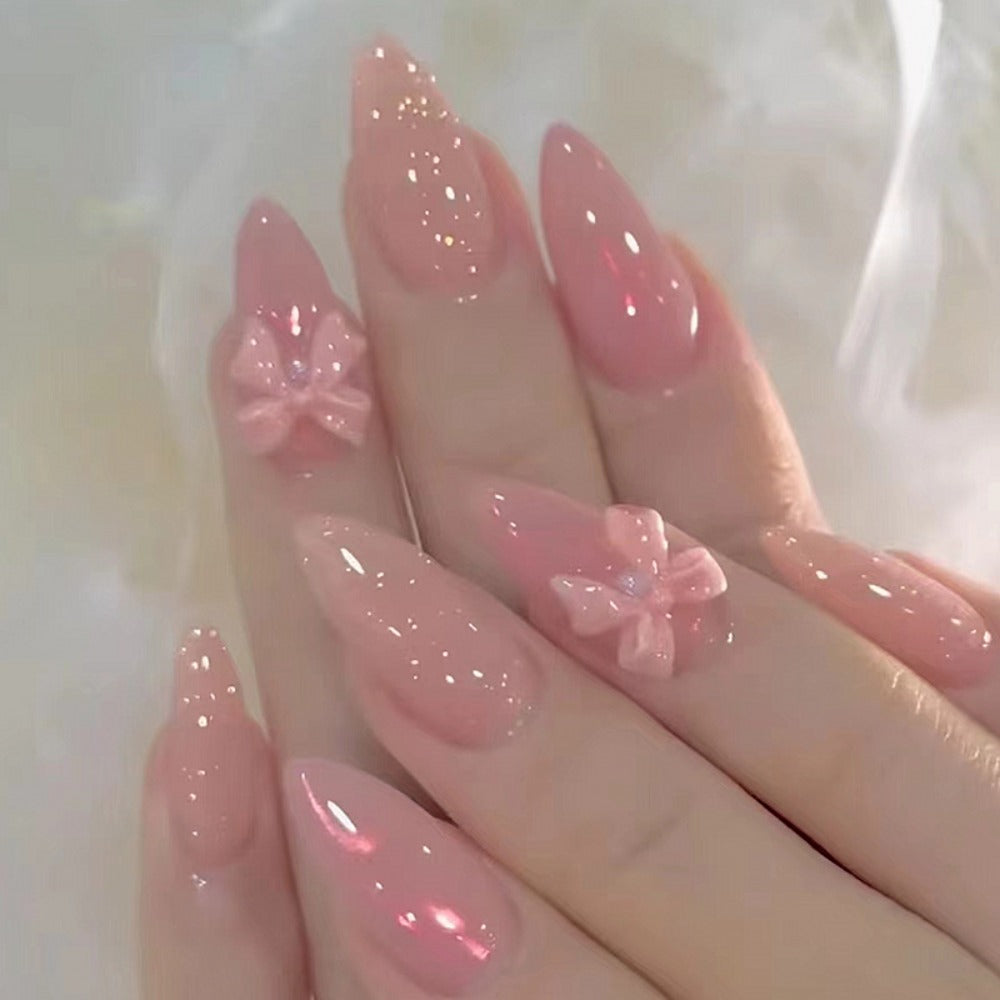 Ice Pink Almond Press On Nails 96 Pieces 4 Packs – Gradient Flower Butterfly Glossy Full Cover False Nails for Women Girls | Shiny Nail Tips Daily Wear Spring Summer Bridal Wedding - product image 6
