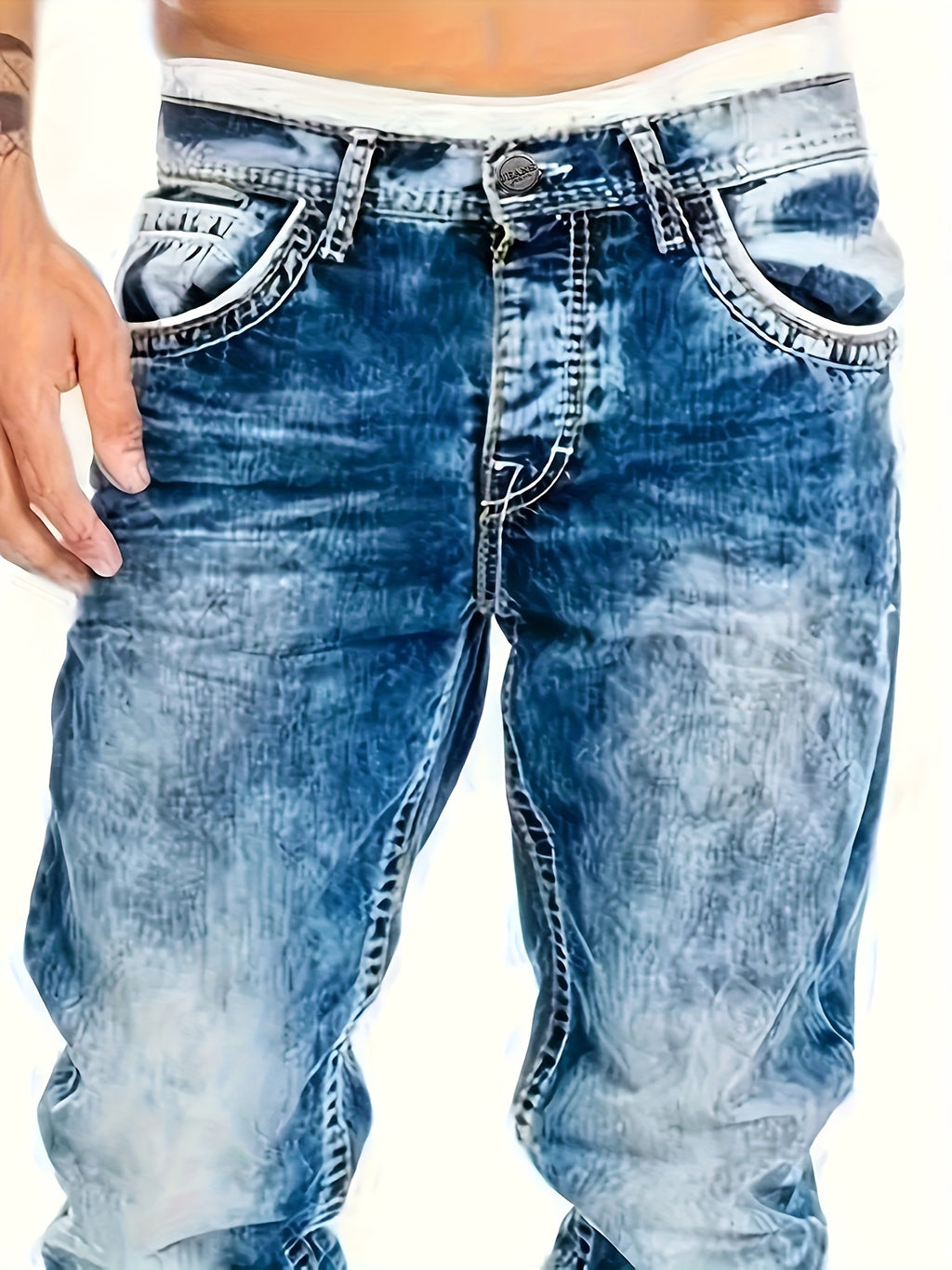 American Snowflake Washed Men's Jeans, Fashionable and Versatile Straight Pants, Elastic Jeans Suitable for All Seasons Pantalones Para Hombres Mens Clothes - product image 9