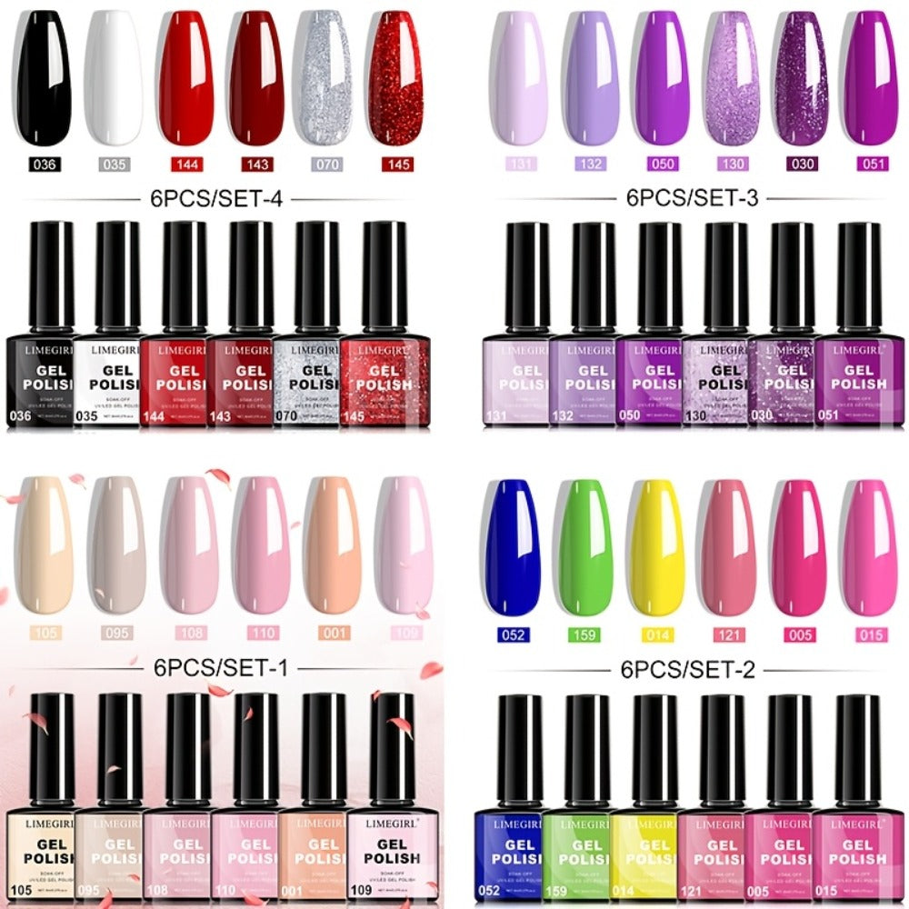 Soak-Off Gel Nail Polish Set 6pcs Hypoallergenic - Fall & Winter Glitter and Solid Colors UV LED Long-Lasting Toxin-Free DIY Nail Art Kit for Women, Home Manicure, Christmas Gift f - product image