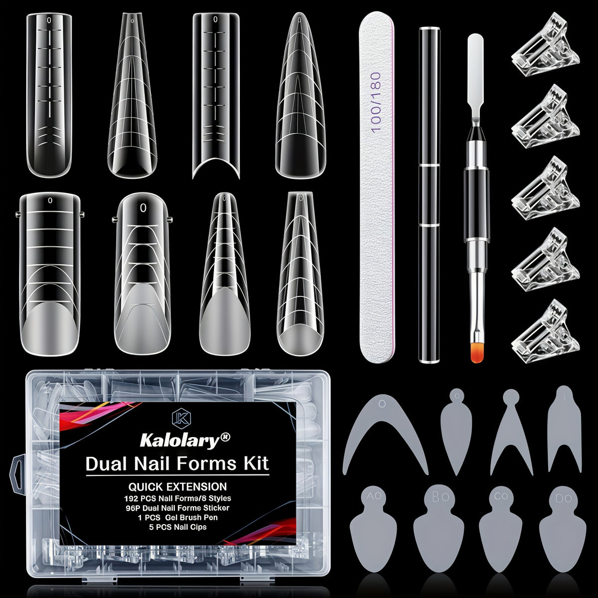 Poly Gel Nail Extension Form Kit - 192pcs Dual Forms, 96pcs Reusable Pads, 8 Shapes Acrylic Mold, Brush Pen, Files & Clips, Complete French Nail Extension Beginner Set for Home Sal - product image 16