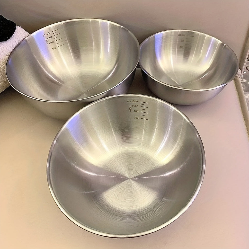 Stainless Steel Mixing Bowls Set of 3 – Dishwasher Safe, Long-lasting Metal Bowls – Nesting Kitchen Bowls for Cooking, Baking, Salad Prep & Food Storage