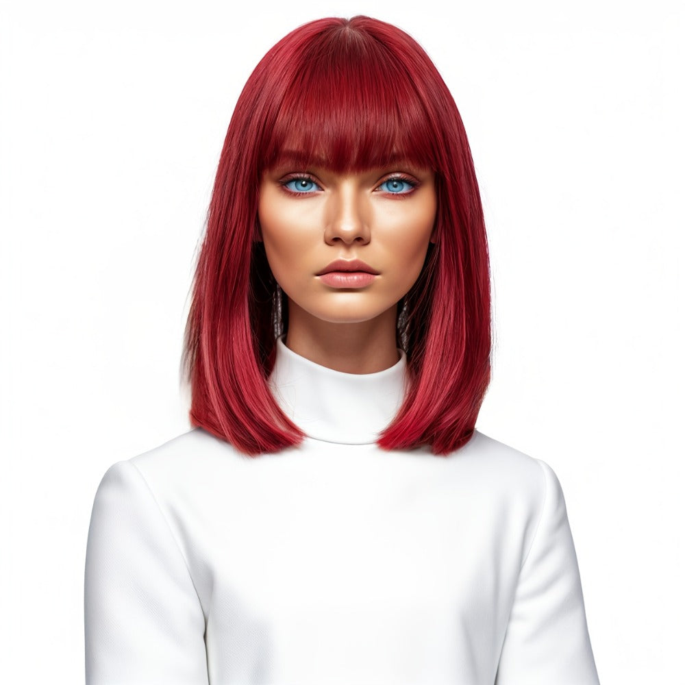 Rose Net Cap Synthetic Wig with Bangs 12 Inch Multi Color Breathable Soft Cap for Women | Light Yellow Gradient Brown Red Highlights Light Brown | Daily Wear Cosplay - product image 6
