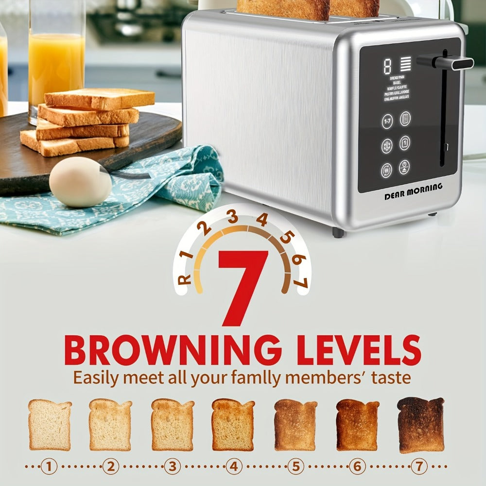 Stainless Steel Toaster 2-Slice Smart Touch Screen – 5 Bread Selections, 7 Shade Settings, Bagel/Defrost/Cancel/Reheat, 1.5" Wide Slot, Removable Crumb Tray - product image 6