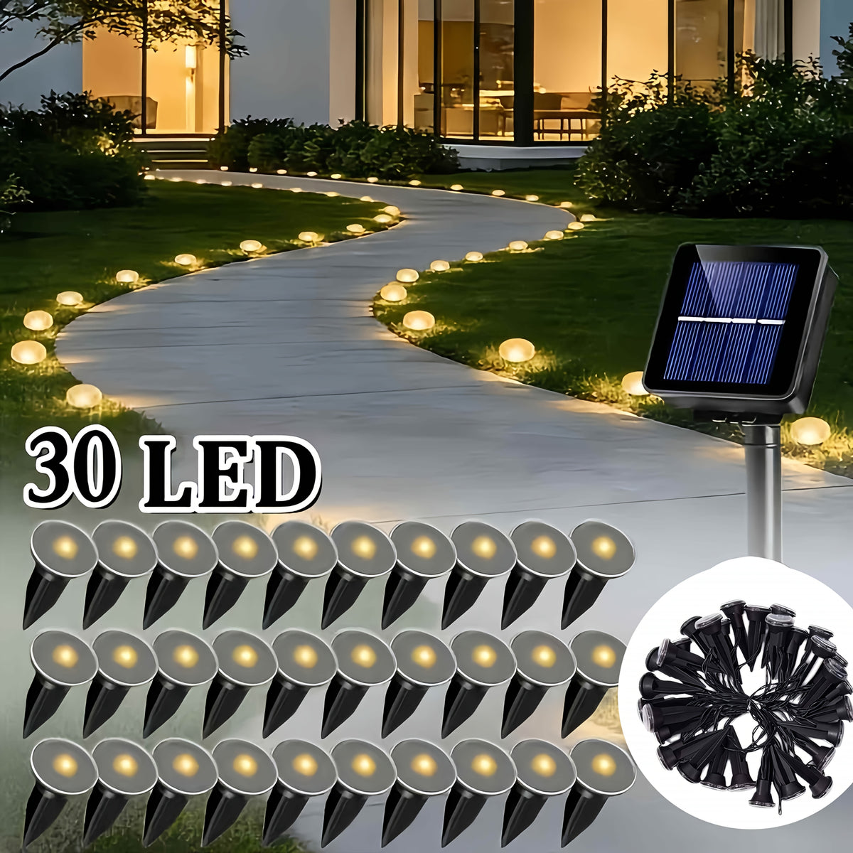 30 Solar-powered LED Path Garden Lights, Multi-color Fairy Lights, IP44 Waterproof and Durable, Recessed Outdoor Patio Garden Lights, Suitable For Decorative - product image 9