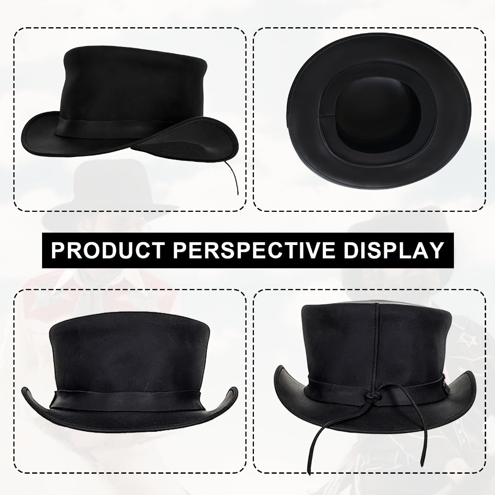 Real Cowhide Low Crown Topper for Men & Women S-3XL, Halloween Costume Cosplay Motorcycle Riding Fashionable Dress Up Hat – Genuine Leather Top Hat Steampunk - product image 5