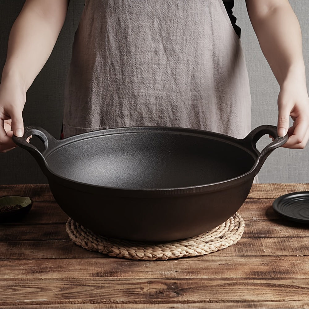 Cast Iron Wok Skillet Non-Stick Deep Stir Fry Pan with Dual Handles - Heavy Duty Uncoated Traditional Cooking Pot Multi-Size 9.84 10.62 11.81 12.59 Inch for Home Outdoor Grilling B - product image 11