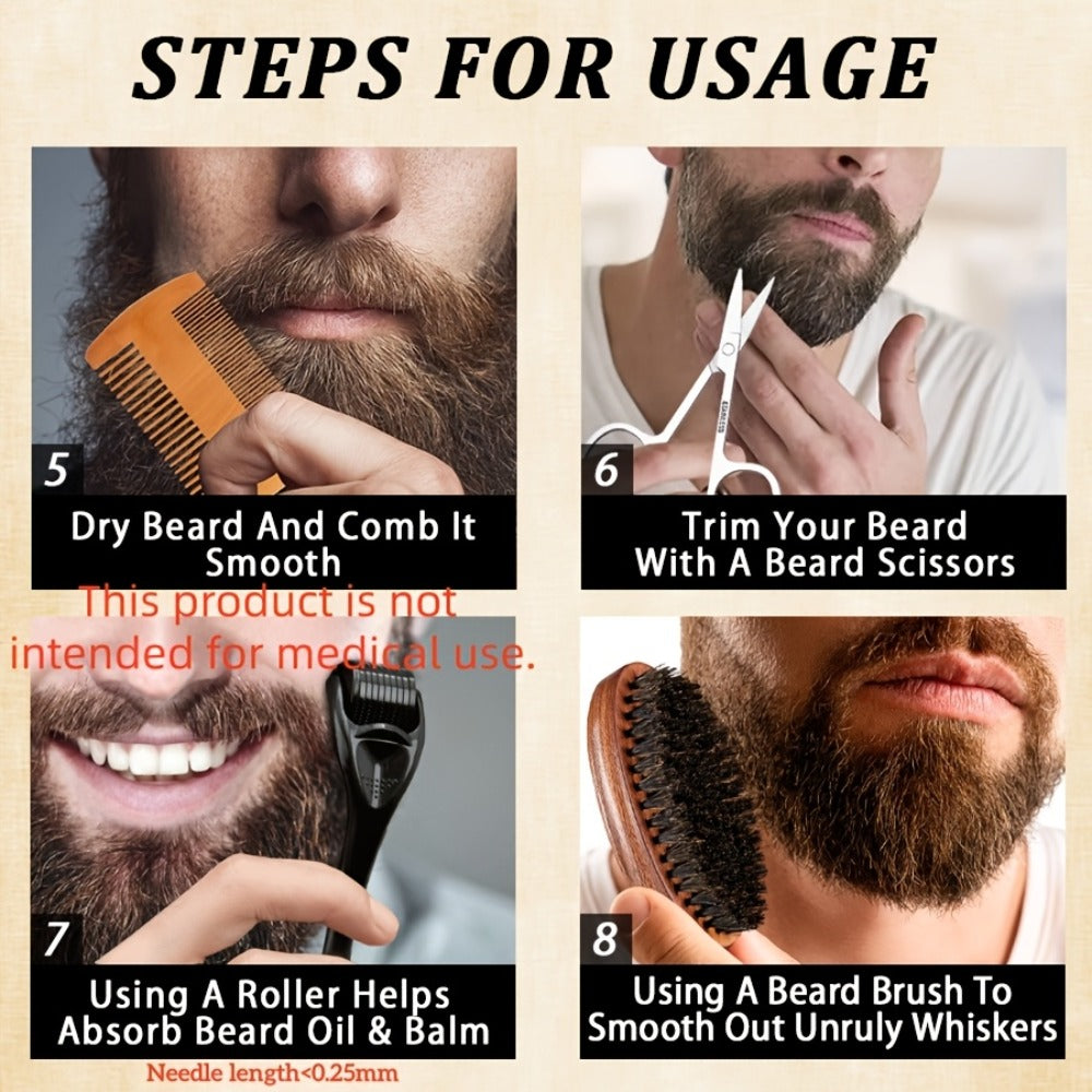 Beard Oil & Balm Grooming Kit for Men — 9-Piece Complete Beard Care Set with Conditioner Wash Brush Comb Clippers Travel Pouch, Beard Pen Option, Birthday Father's Day Gift - product image 7