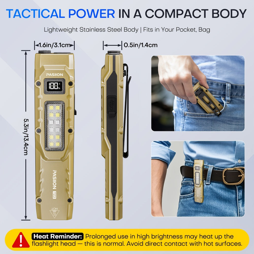 EDC Tactical Flashlight 1500 Lumen USB Rechargeable | Flat Slim Pocket Flashlight High CRI 5 Modes Red Warning Light | Camping Emergency Outdoor Work Gift for Men - product image 4