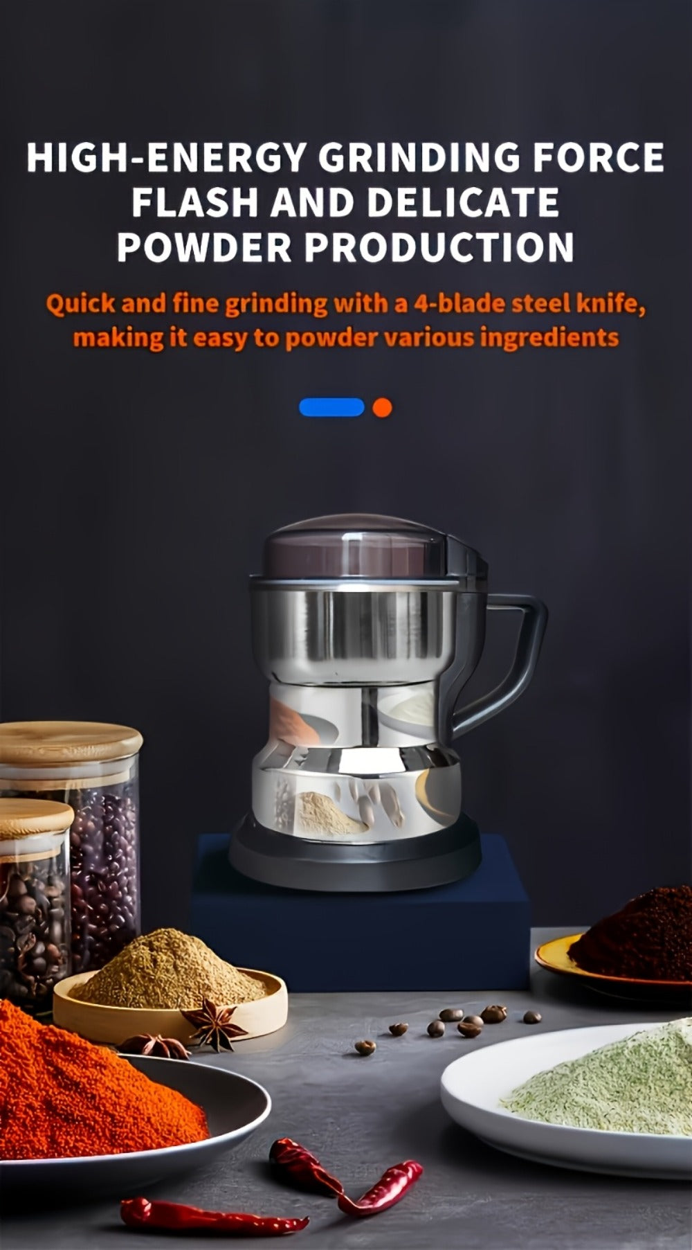 Electric Coffee Grinder 400ml 14oz 4-Blade Stainless Steel 10 Second Quick Grinding for Coffee Beans Spices Nuts Grains Dry Wet Dual Purpose Food Processor 25000 RPM - product image 14