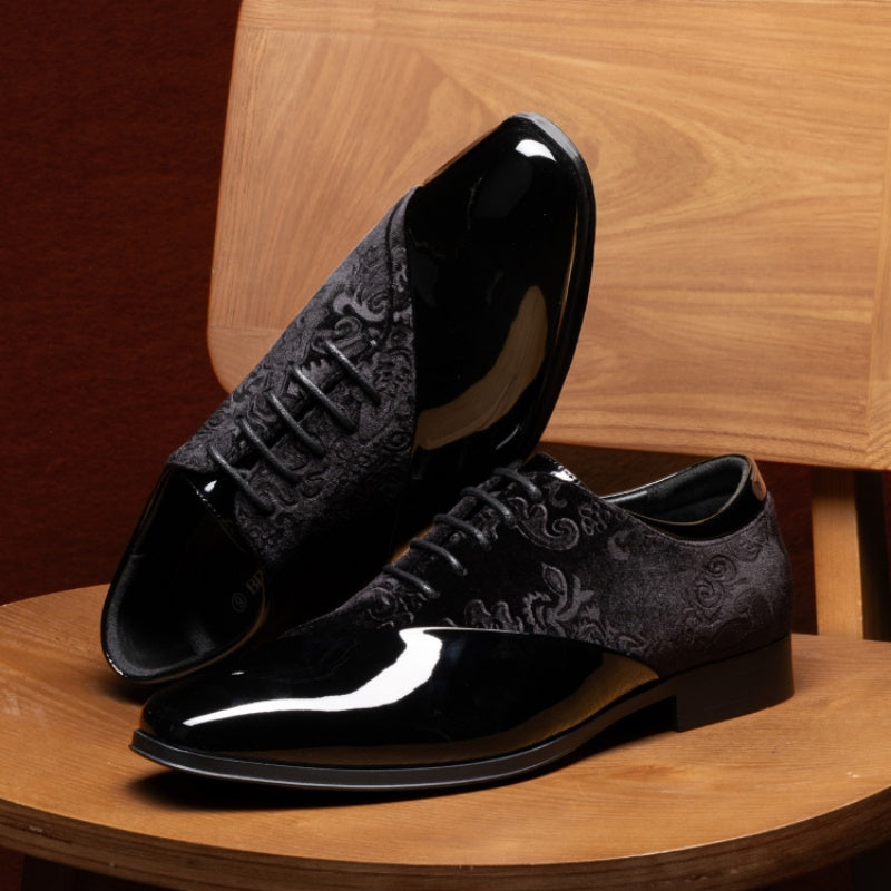 Men's formal tuxedo shoes classic patent velvet lace-up formal oxford shoes for wedding dresses - product image