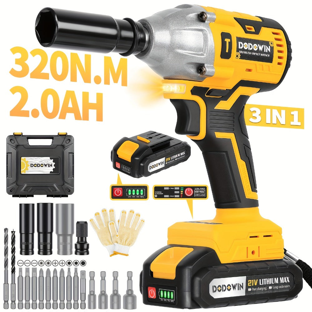 High Torque Impact Wrench Kit 320NM / 1000NM Brushless Cordless – 21V with 2.0AH / 4.0AH Batteries, Quick Charger, 6 Sockets & Full Accessories, Electric Impact Gun for Car Repair, - product image 7