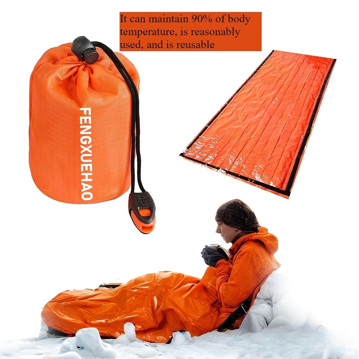 Emergency Sleeping Bag 4-Pack with Survival Whistles | Mylar Thermal Blanket Shelter Bag, Lightweight Waterproof Bivy Sack for Camping, Hiking, Backpacking - product image 4