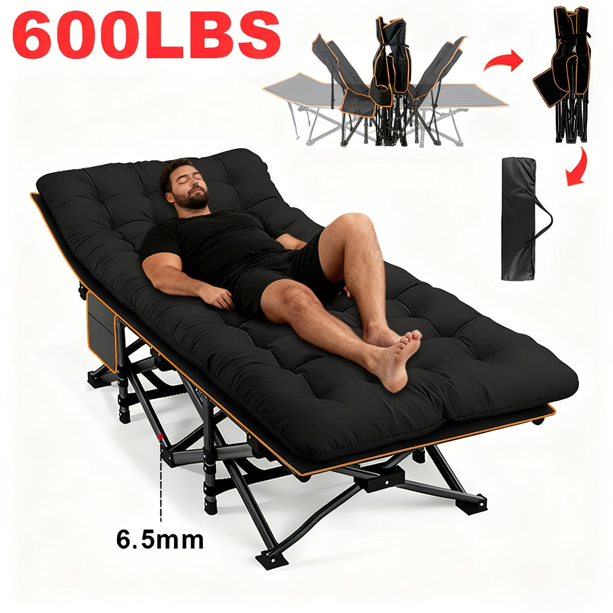Heavy Duty Folding Bed 500 600 700 LBS Capacity Extra Large Travel-friendly Camping Cot Guest Bed with Optional Mattress Sturdy Steel Frame Flip-Up Collapsible - product image 4