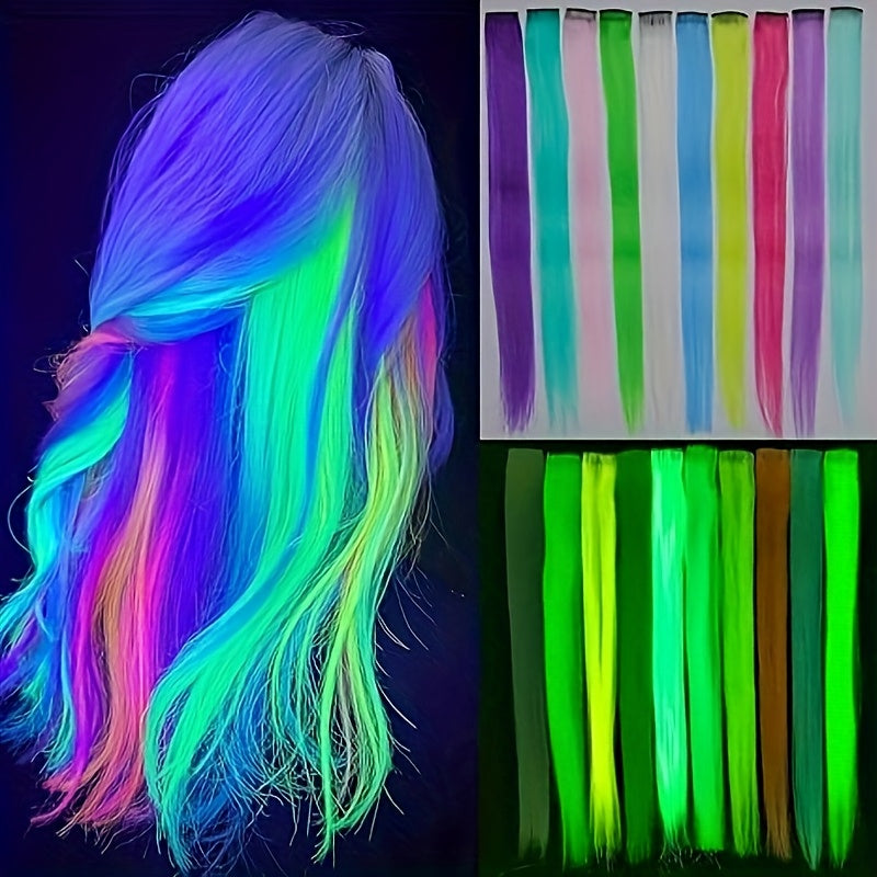 Rainbow Glow Clip In Hair Extensions 10pcs 16 Inch | Light Up Colorful Synthetic Fiber Wig Clips for Women Kids Girls | Party Festival Halloween Costume - product image 7