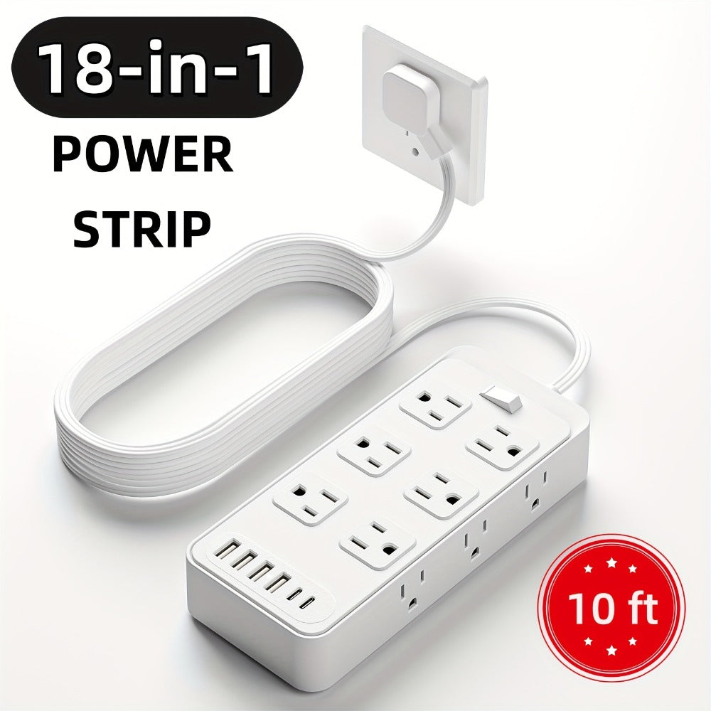 USB Extension Cord Power Strip 18-in-1 with 12 AC Outlets 6 USB Ports Surge Protector Overload Protection Switch 5FT 10FT for Home Kitchen Office Travel Accessories Black White - product image 5