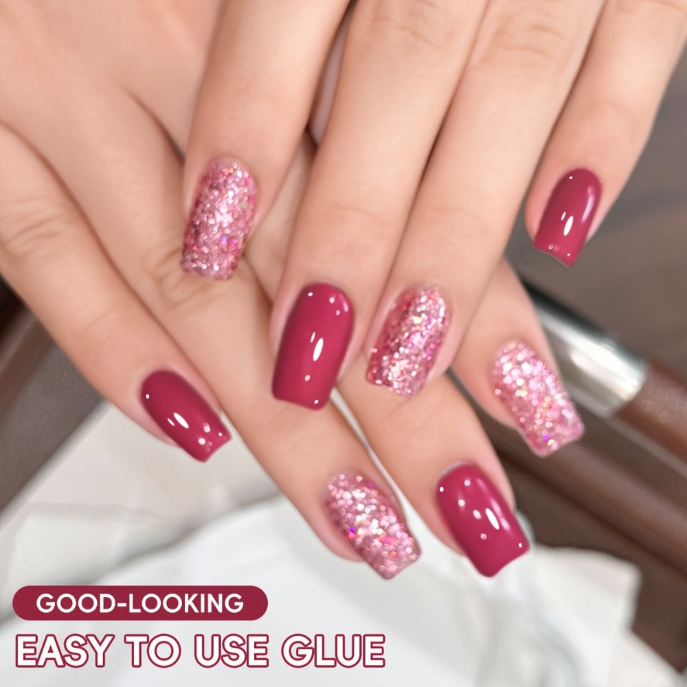 Glitter Gel Nail Polish Set 2pcs – Candy Holographic Sequin Nude Pink Sparkling Semi Permanent Soak Off UV LED Nail Art Varnish Manicure Kit for Women - product image 6
