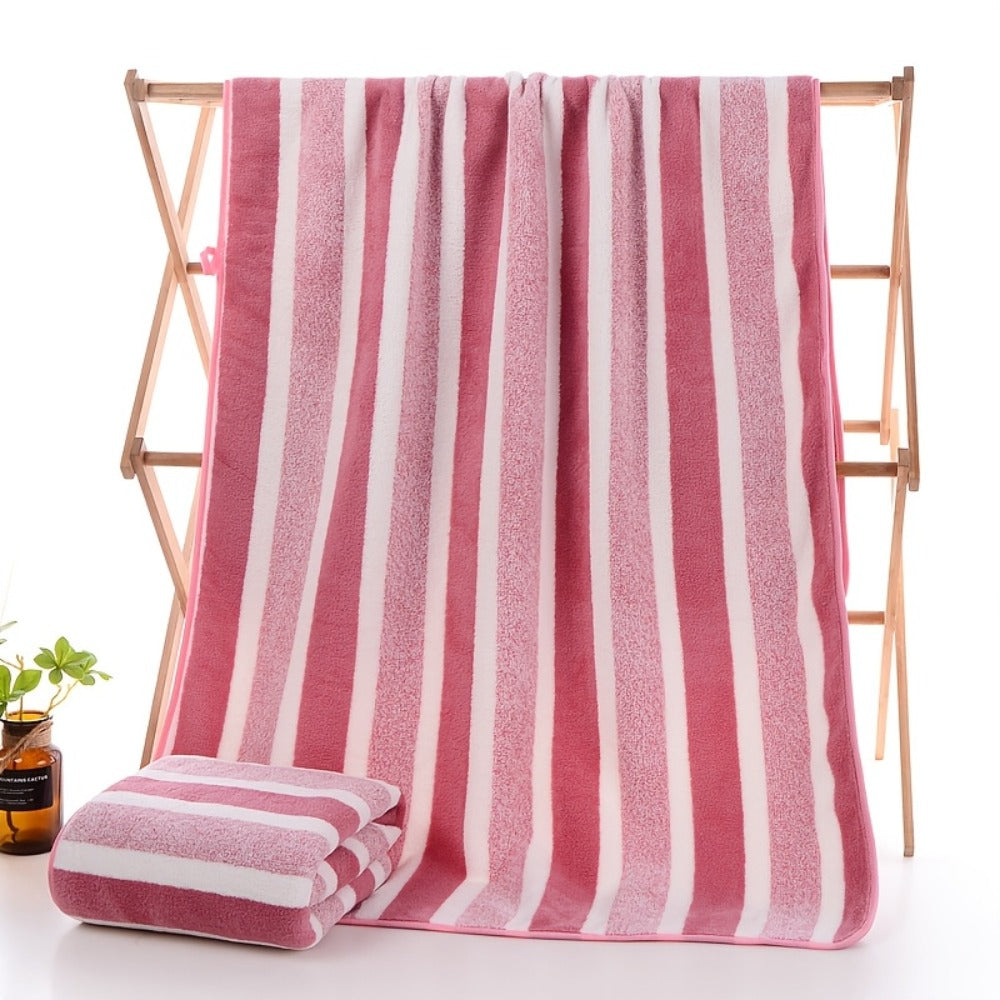 Striped Bath Towel Set 1 or 4 Pack 346GSM - 100% Polyester Super Soft Skin Friendly Absorbent Quick Dry | 70x140cm 27.6x55.1in | Green Gray Red Multi-Color | Home Bathroom Beach Es - product image 13
