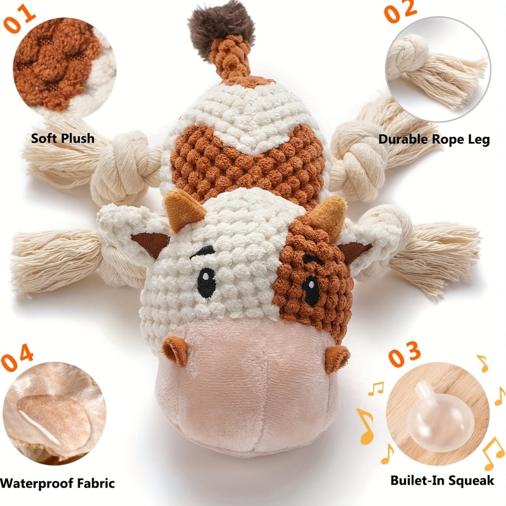 Squeaky Plush Cow Dog Toy with Crinkle Paper | Interactive Tug of War Chew Toy for Small Medium Large Dogs, Cute Cattle Design Washable Pet Toy for Fetch Play - product image 5
