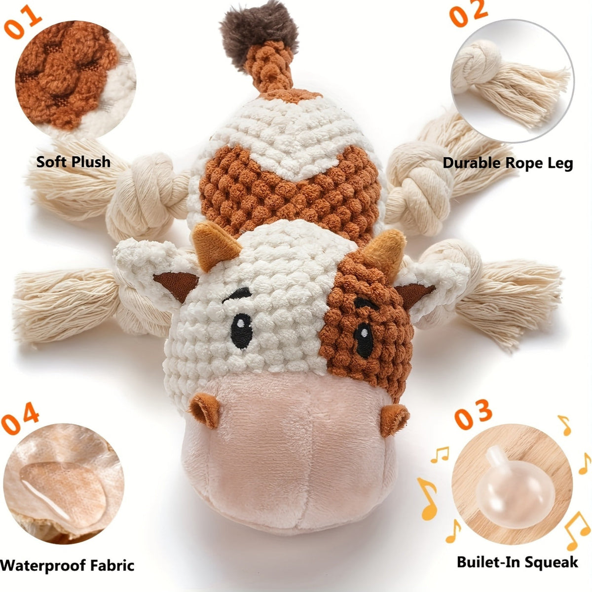 Squeaky Plush Cow Dog Toy with Crinkle Paper | Interactive Tug of War Chew Toy for Small Medium Large Dogs, Cute Cattle Design Washable Pet Toy for Fetch Play - product image 5