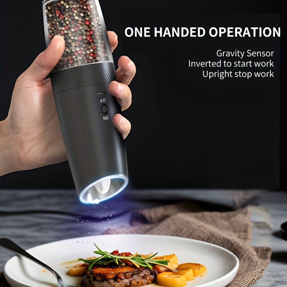 Electric Salt and Pepper Grinder Gravity Sensing USB Rechargeable with LED Light, One-Hand Operation Automatic Pepper Mill Adjustable Coarseness, Battery or Type-C Powered Kitchen  - product image 8