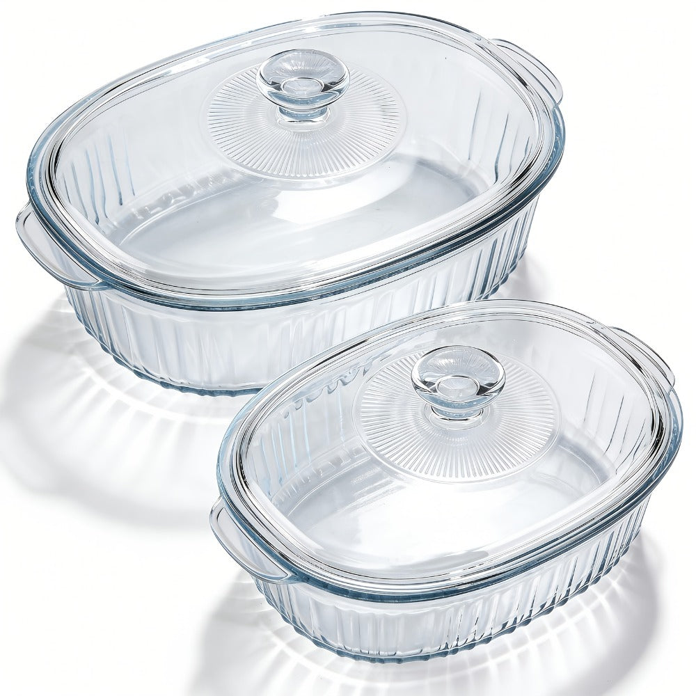 Borosilicate Glass Baking Dish with Lid 96oz – Oval Casserole Pan Microwave Oven Fridge Safe | Multi-Use for Baking, Meal Prep, Grilled Fish, Salad & Food Serving | Kitchen Bakewar - product image