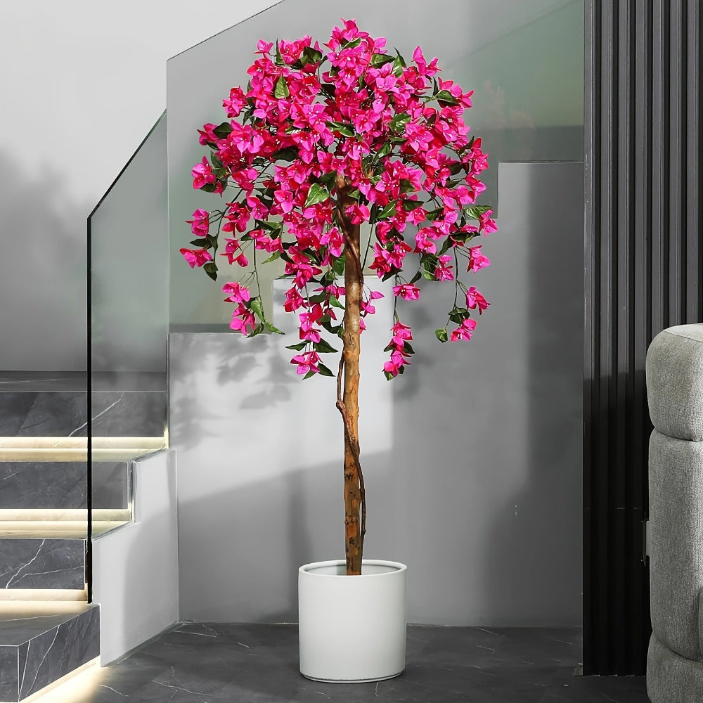 Faux Potted Bougainvillea Tree 5ft Artificial Indoor Plant with Pink Flowers Wood Trunk for Living Room Office Entryway Home Decor Housewarming Gift - product image 2