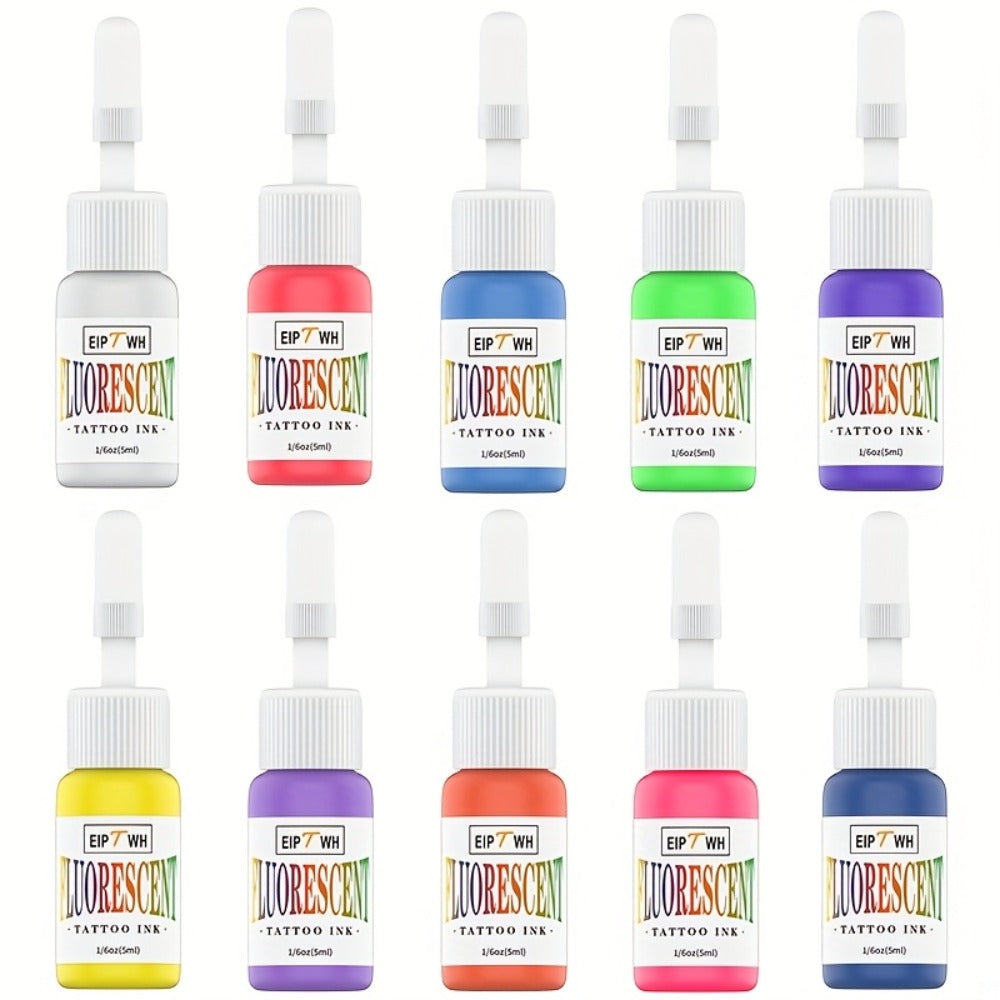 UV Tattoo Ink Set 10 Colors Fluorescent Neon Glow Blacklight Reactive Light-Reactive Long-Lasting Ink Bottles for Tattoo Artists Body Art Festival & Rave Events - product image 3