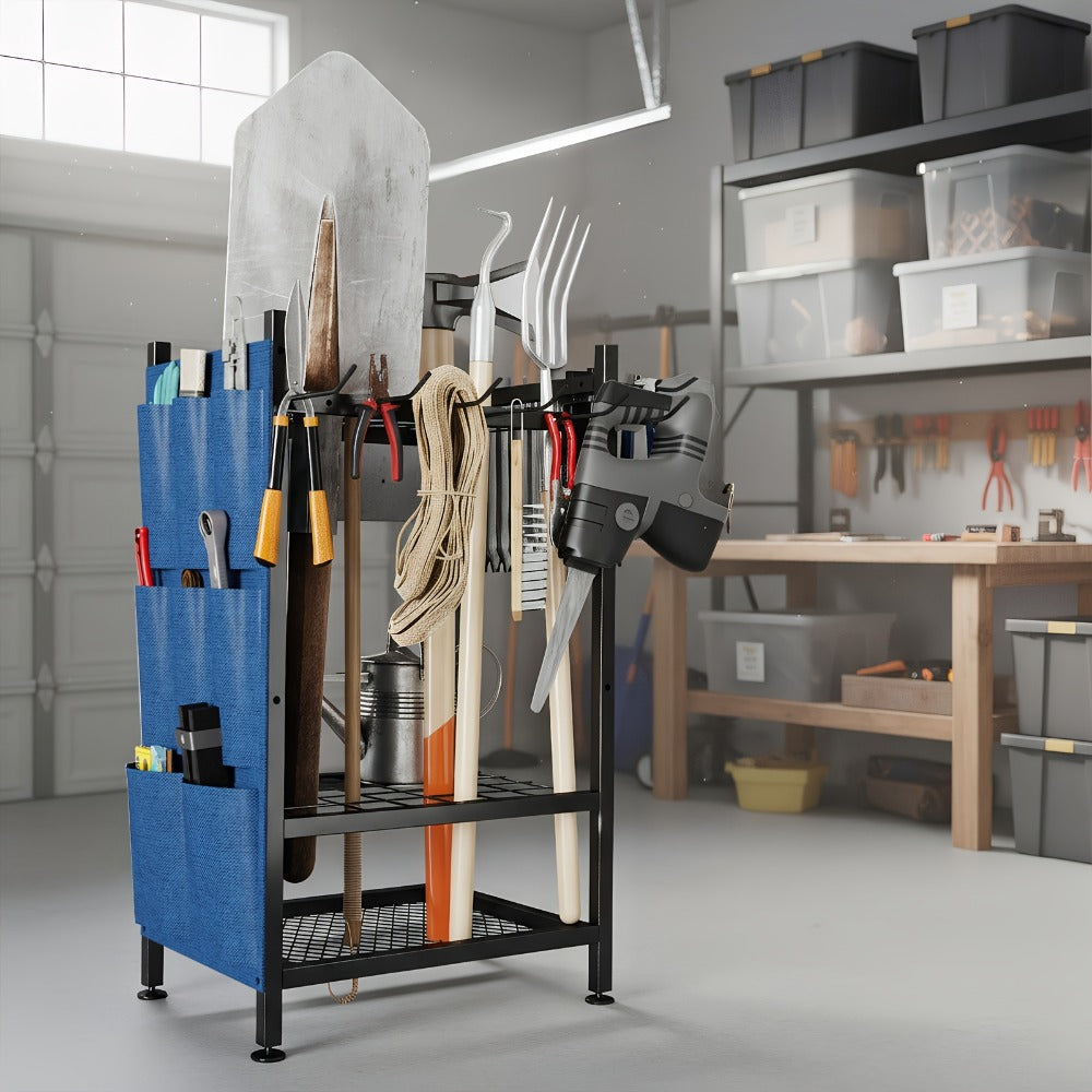 Tool Storage Rack with Storage Bag – Metal Yard Tool Organizer for Garage Holds 35 Long-Handled Tools, Broom, Shovel, Rake Stand Holder, Heavy Duty Freestanding Garden Tool Rack fo - product image 10