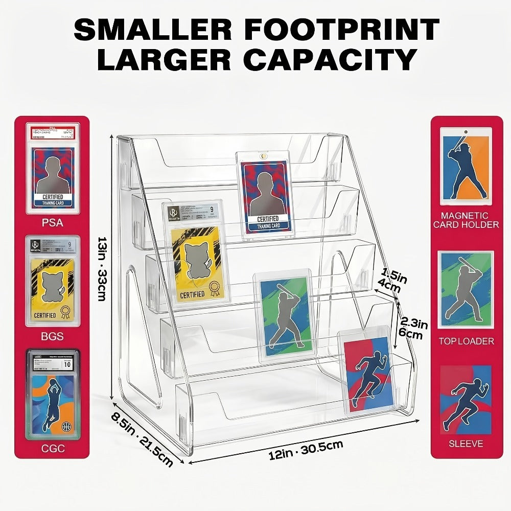 3 or 5-Tier Vertical Collectible Card Showcase, Snap-In Assembly No Tools Desktop Holder for Baseball Basketball Pokemon MTG Trading Cards – PSA BGS SGC Graded Card Display Stand