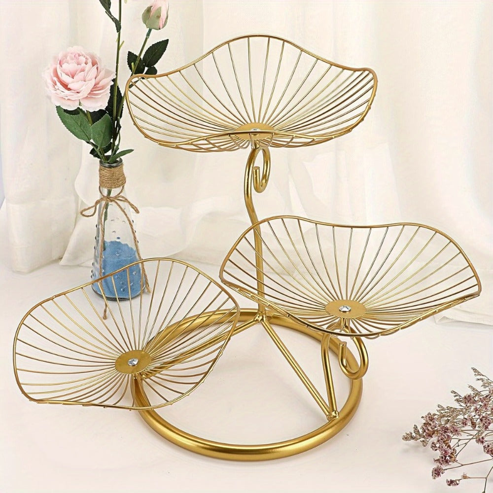 Fruit Basket Stand 3-Tier Decorative Iron Metal Wire Fruit Bowl with Lotus Leaf Design, Countertop Holder for Fruits Vegetables Bread Snacks, Modern Home Kitchen Table Centerpiece  - product image 2