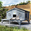 Large Indoor Outdoor Catio for 1-3 Cats, Rabbits & Small Animals, Grey – Outdoor Cat House Wooden Weatherproof Feral Cat Shelter with Deck, Elevated Legs & 2 - product image